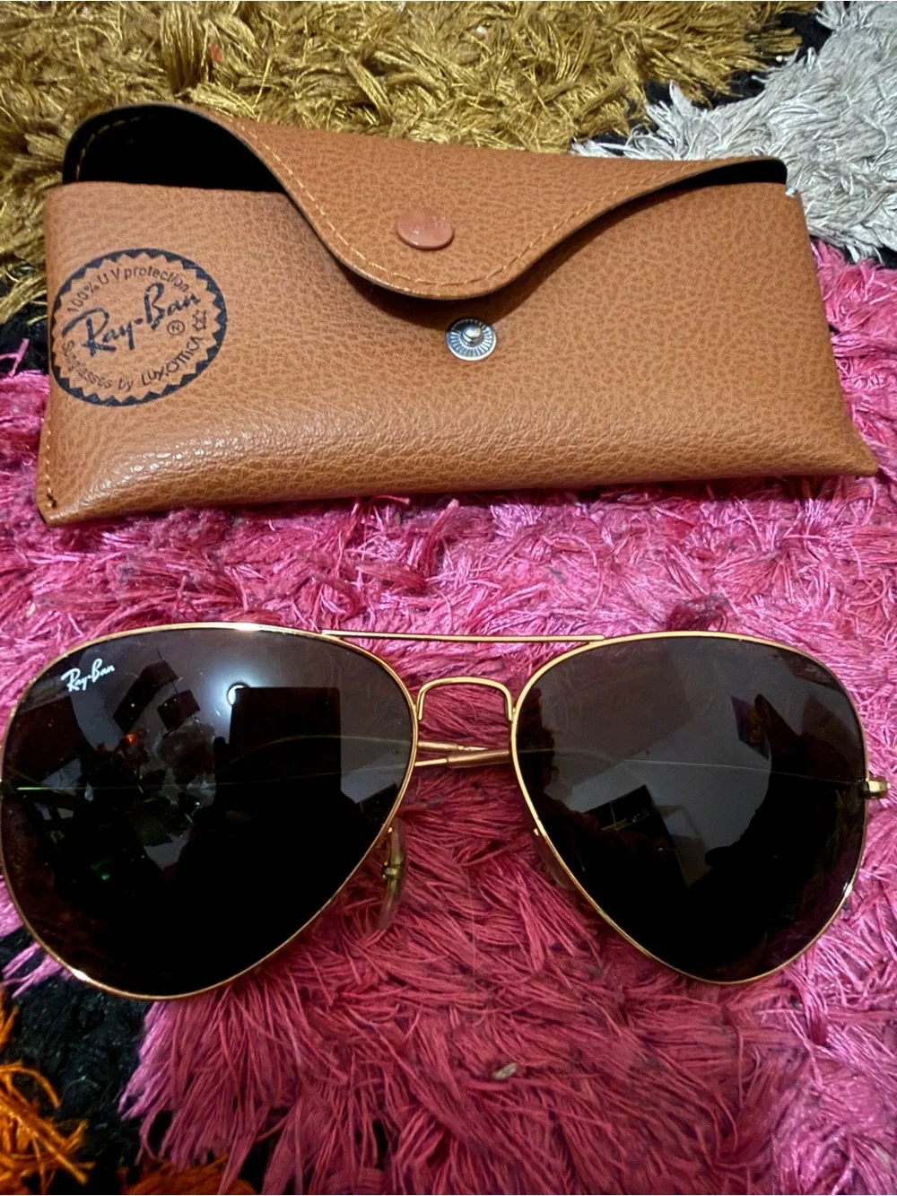 Ray-Ban Gold Frame Aviator Sunglasses with Green Lenses